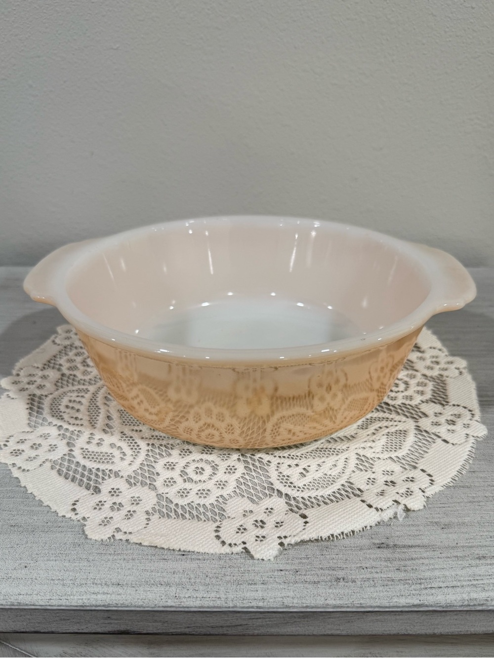 Fire King Peach Lusterware Round Casserole Dish 2 Qt.